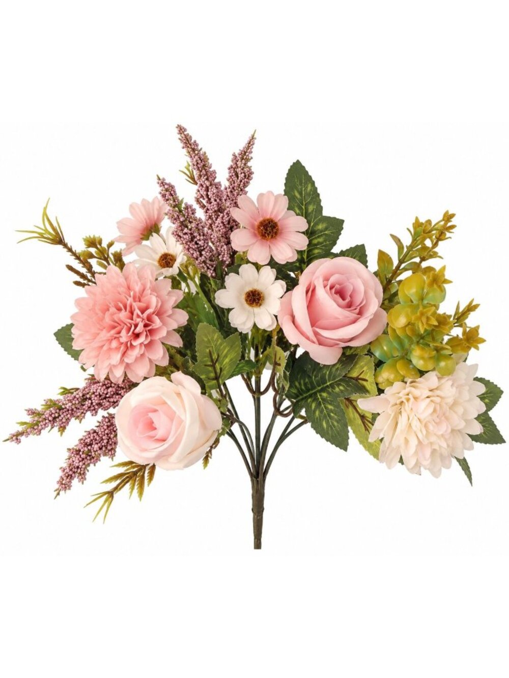 Pink Artificial Flower Bush 7 Stem Faux Floral Bouquet Roses Hydrangea Wedding W